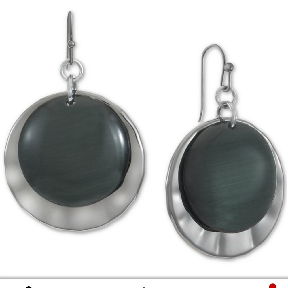 💜NWT Hematite-Tone Black Disk Drop Earrings